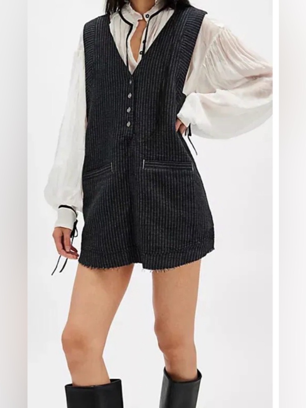Free People We the Free Pinstripe Mini Dress Vest Modern Heritage Dark Academia